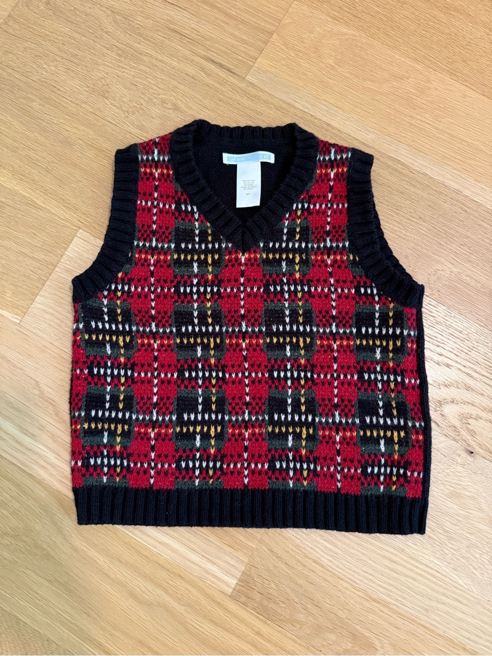 Janie and Jack Boys 2T Red Tartan Plaid Holiday Sweater Vest